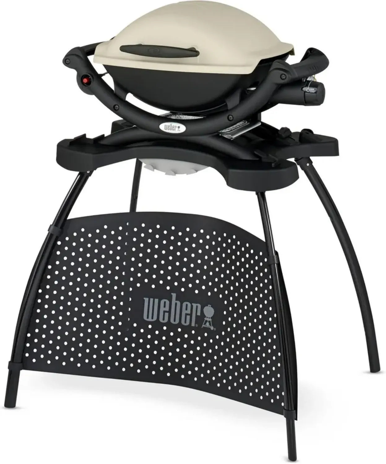 Weber Q1000 Tragbarer Gasgrill mit Standfuß, 43x32cm, Gusseisenrost, Aluminiumgehäuse