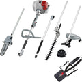 IKRA 4-in-1 Benzin Multitool: Freischneider, Rasentrimmer, Hochentaster, Heckenschere mit Verlängerung