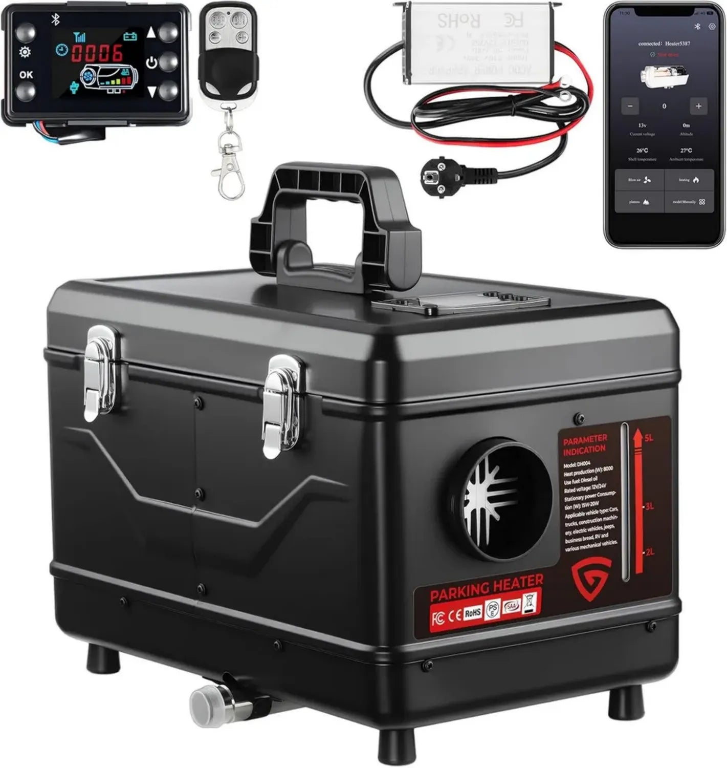 Leistungsstarke Dieselheizung 8KW 12V/24V für Wohnmobile, LKWs, Zelte & Werkstätten, schnelle Erwärmung, integriertes LCD mit Fernbedienung & Bluetooth-App